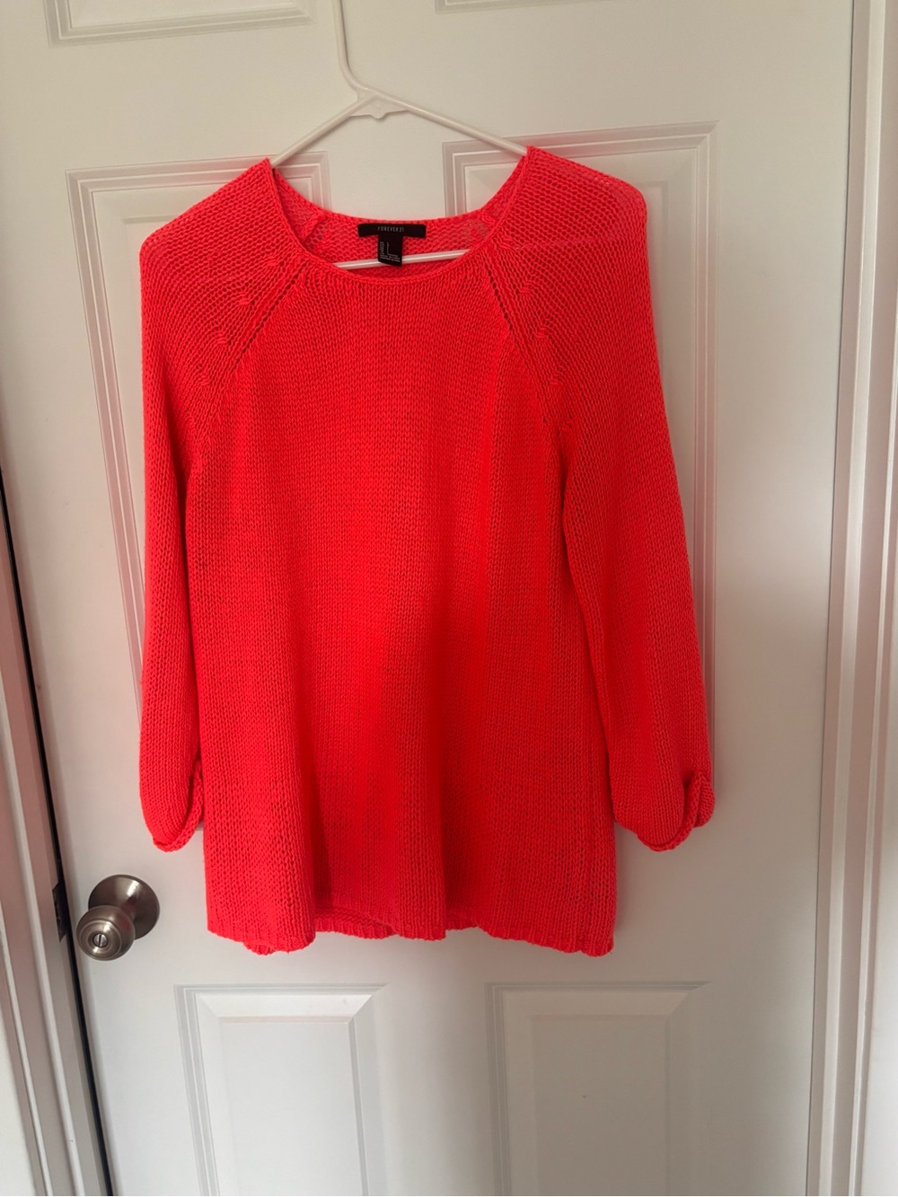 Forever 21 Bright Coral Knit Crewneck Sweater - Women's Lightweight Pullover